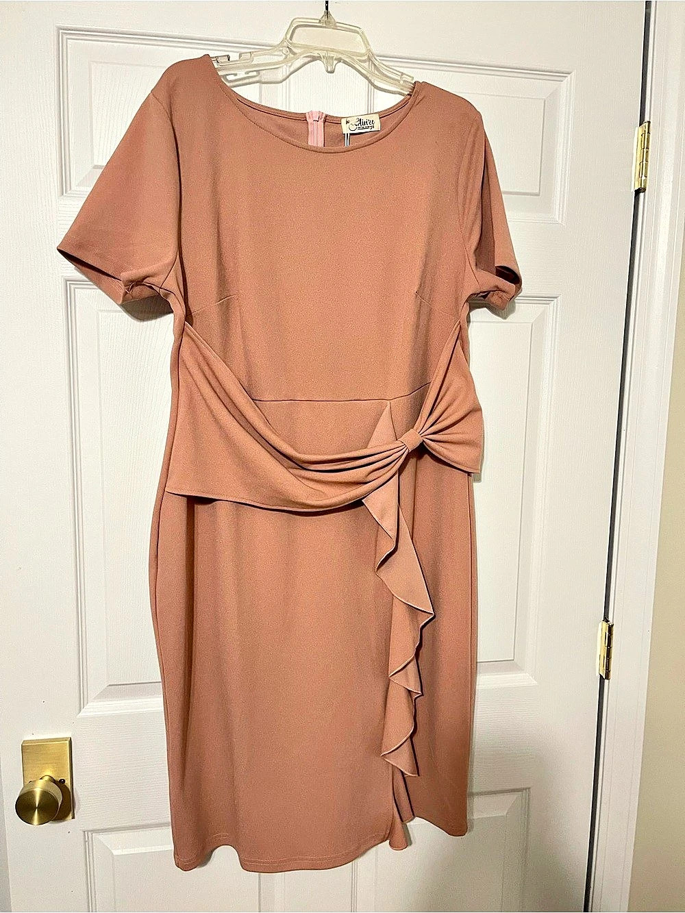 Aire Vintage Redefined Ruched Ruffle Midi Dress in Brown Like New